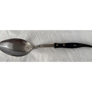 Vintage Stanley Serving Spoon Stainless 12" Oval Basting Black Handle Curved USA